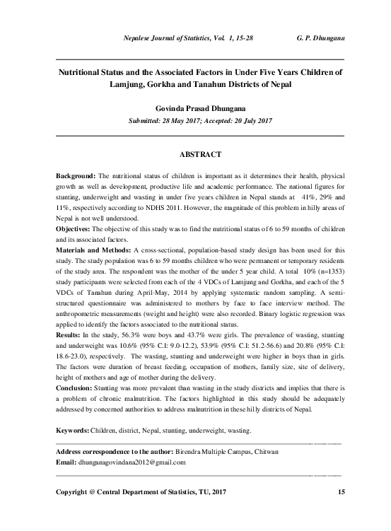 (PDF) Nutritional Status and the Associated Factors in Under Five Years ...