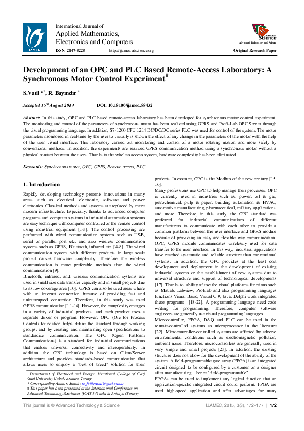 (PDF) Development of an OPC and PLC Based Remote-Access Laboratory: A ...