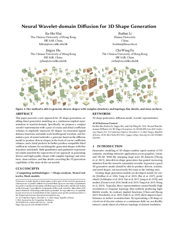 (PDF) Neural Wavelet-domain Diffusion for 3D Shape Generation