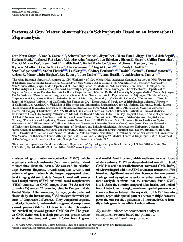 (PDF) Patterns of Gray Matter Abnormalities in Schizophrenia Based on ...