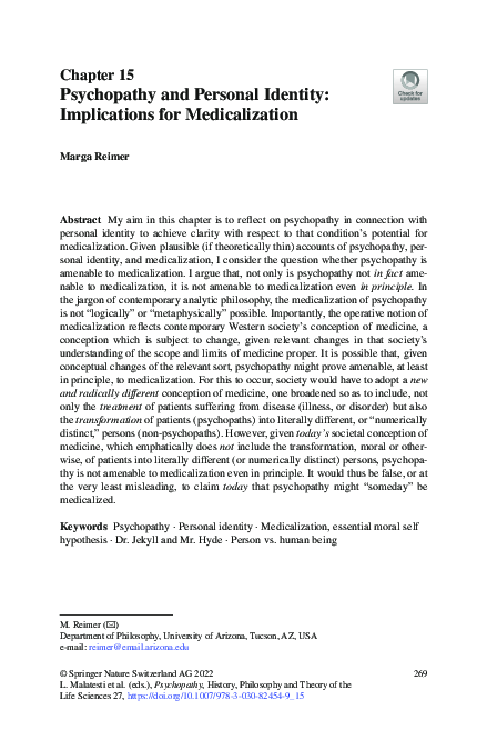 (PDF) Psychopathy and Personal Identity: Implications for Medicalization