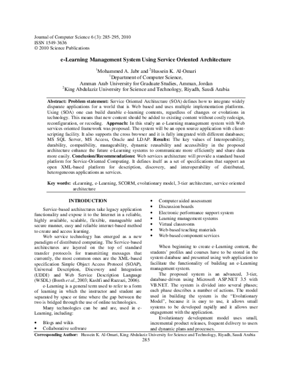 (PDF) eLearning Management System Using Service Oriented Architecture