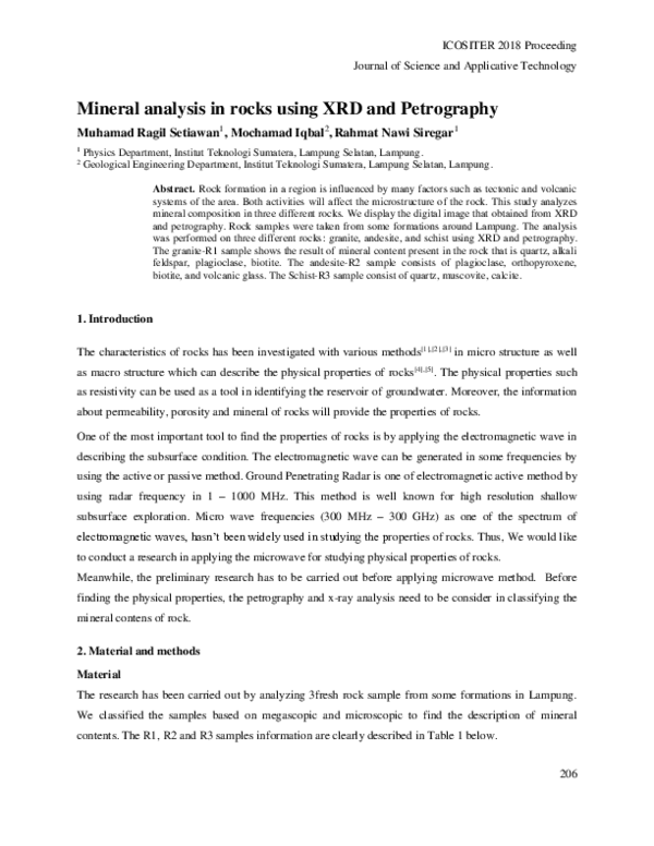 (PDF) Mineral Analysis in Rocks Using XRD and Petrography