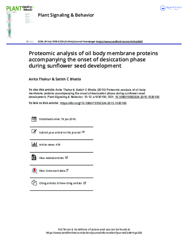 (PDF) Proteomic analysis of oil body membrane proteins accompanying the ...