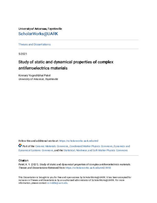 (PDF) Study of static and dynamical properties of complex ...