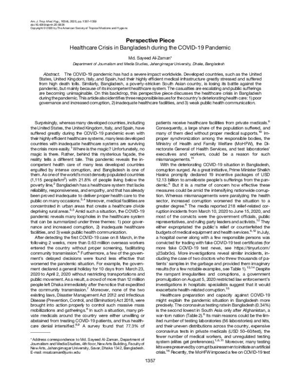 (PDF) Healthcare Crisis in Bangladesh during the COVID-19 Pandemic