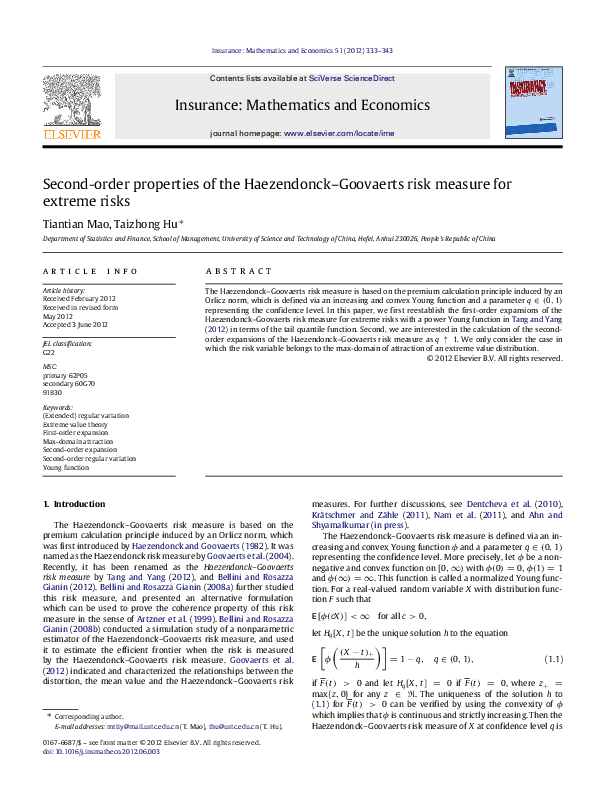 (PDF) Second-order properties of the Haezendonck–Goovaerts risk measure ...
