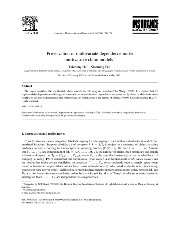(PDF) Preservation of multivariate dependence under multivariate claim ...