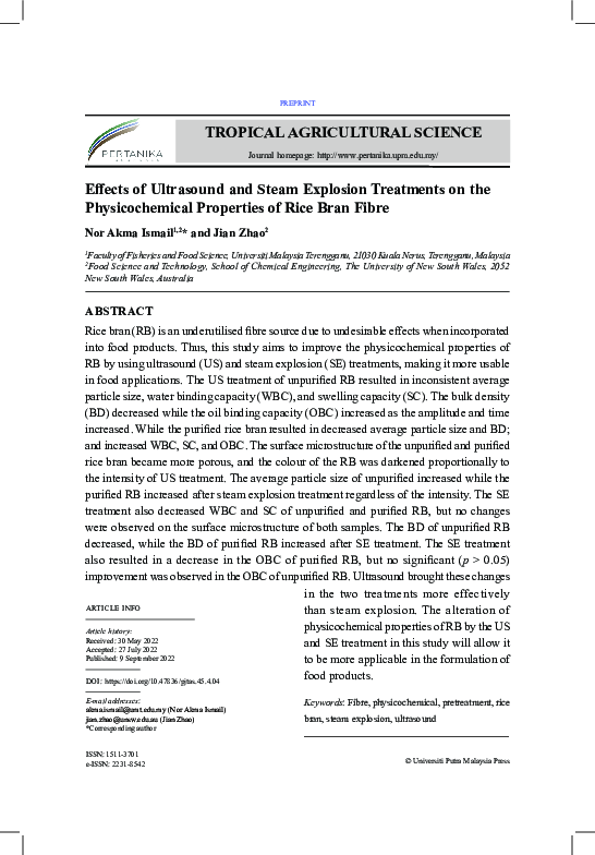(PDF) Effects of Ultrasound and Steam Explosion Treatments on the ...