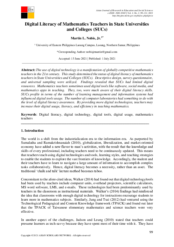 (PDF) Digital Literacy of Mathematics Teachers in State Universities ...