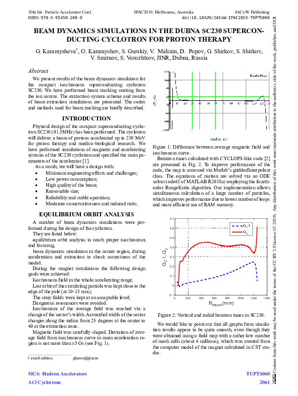 (PDF) Beam Dynamics Simulations in the Dubna SC230 Superconducting ...
