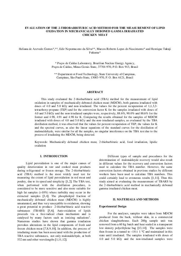 (PDF) Evaluation of the 2-thiobarbituric acid method for the ...