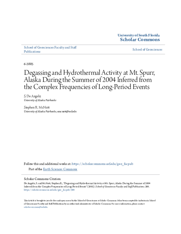 (PDF) Degassing and hydrothermal activity at Mt. Spurr, Alaska during