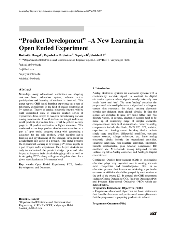 (PDF) Enhancing Analog Electronics Learning Through Open-Ended Projects