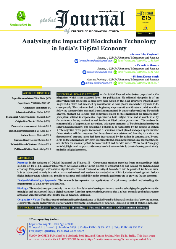 (PDF) Analysing the Impact of Blockchain Technology in India’s Digital ...