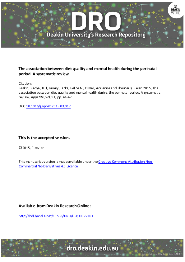 (PDF) The association between diet quality and mental health during the ...