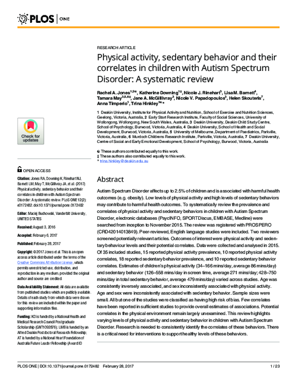 (PDF) Physical activity, sedentary behavior and their correlates in