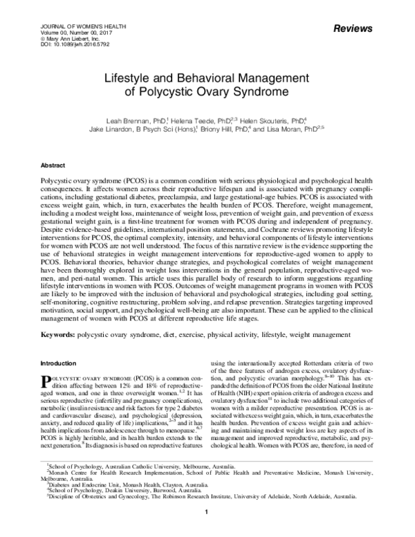 (PDF) Lifestyle and Behavioral Management of Polycystic Ovary Syndrome