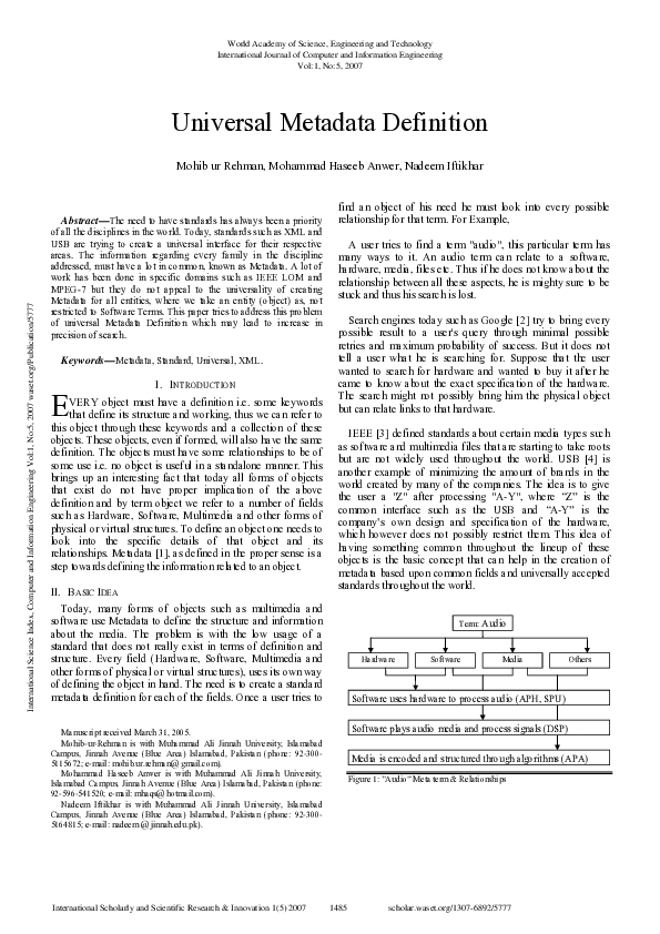 (PDF) Universal Metadata Definition