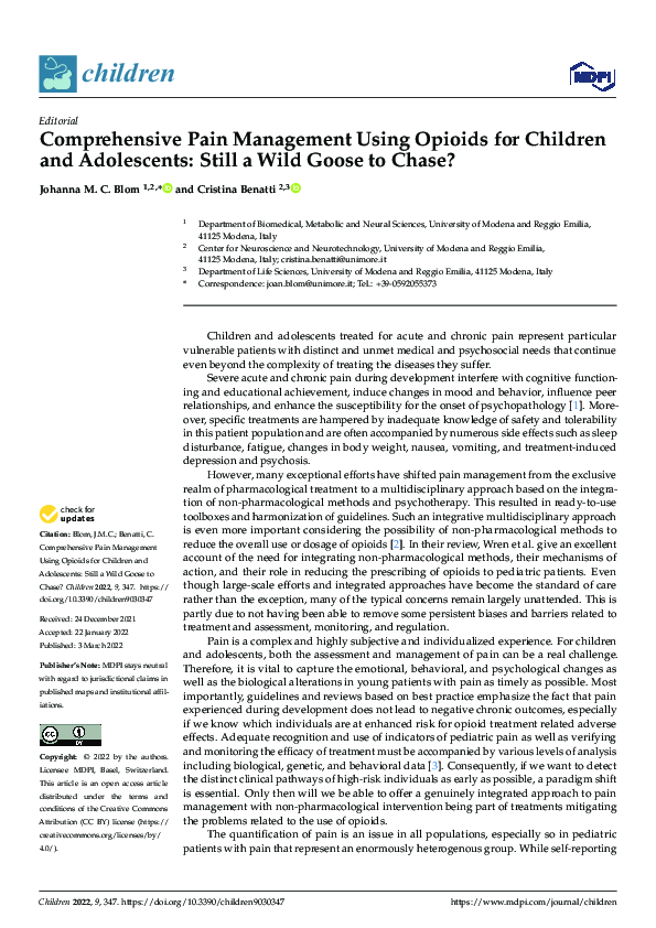 (PDF) Comprehensive Pain Management Using Opioids for Children and ...