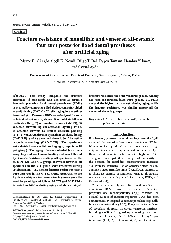 (PDF) Fracture resistance of monolithic and veneered all-ceramic four ...