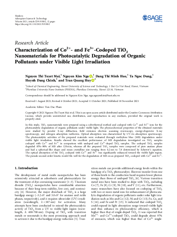 (PDF) Characterization of Co2+- and Fe3+-Codoped TiO2 Nanomaterials for ...