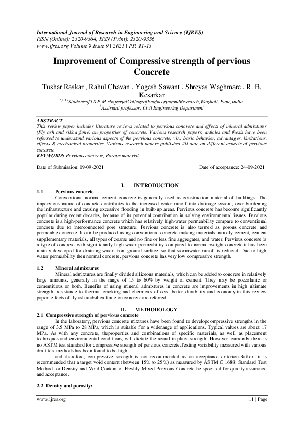 (PDF) Improvement of Compressive strength of pervious Concrete