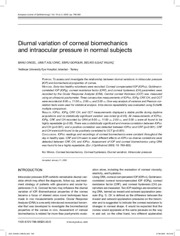 (PDF) Diurnal Variation of Corneal Biomechanics and Intraocular ...