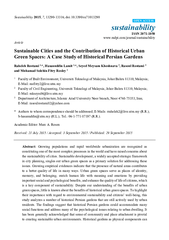 (PDF) Sustainable Cities and the Contribution of Historical Urban Green ...