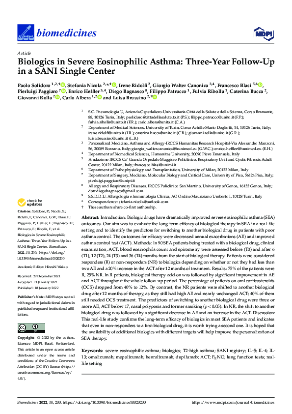 (PDF) Biologics in Severe Eosinophilic Asthma: Three-Year Follow-Up in ...