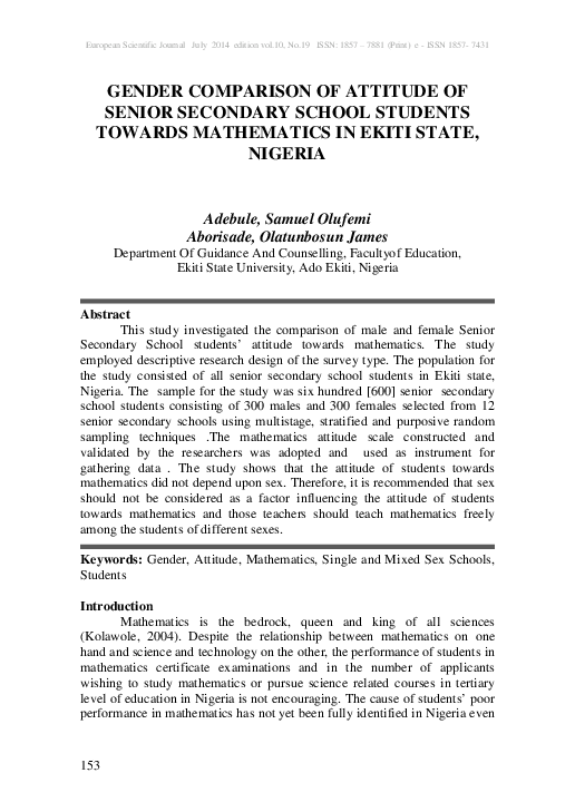 (PDF) Gender Comparison of Attitude of Senior Secondary School Students ...