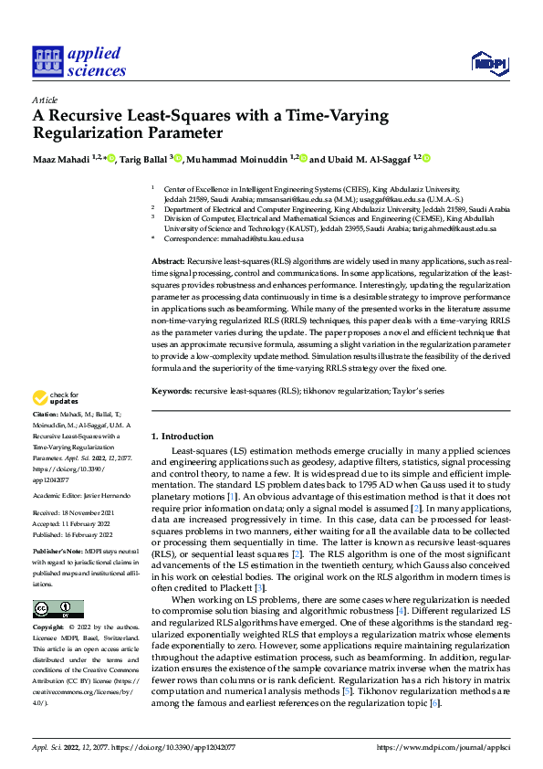 (PDF) A Recursive Least-Squares with a Time-Varying Regularization ...