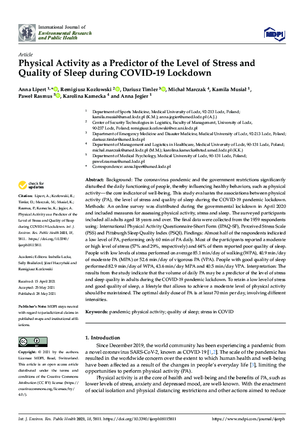 (PDF) Physical Activity as a Predictor of the Level of Stress and ...