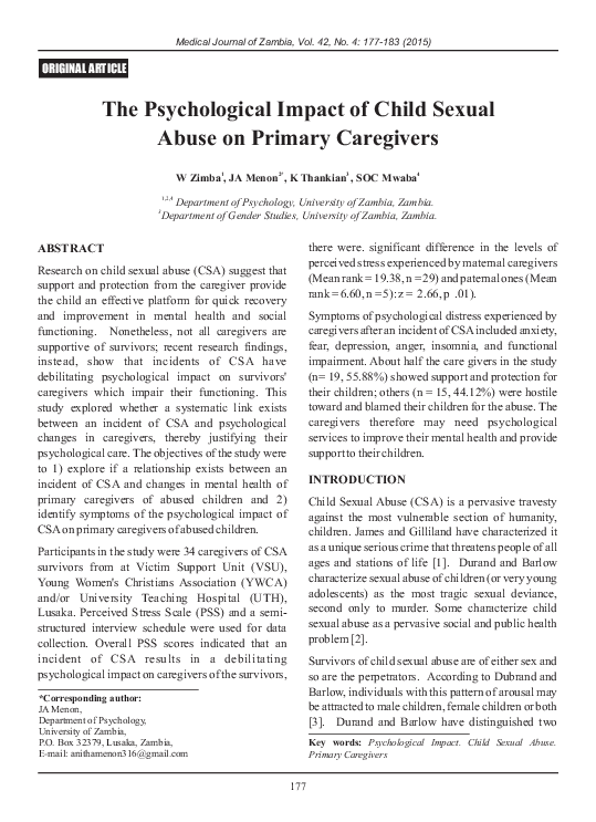 (PDF) The Psychological Impact of Child Sexual Abuse on Primary Caregivers