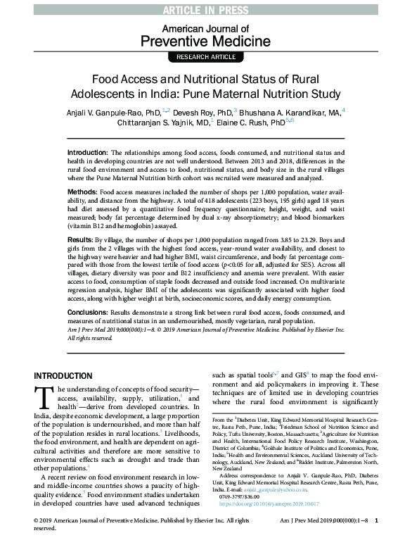 (PDF) Food Access and Nutritional Status of Rural Adolescents in India ...