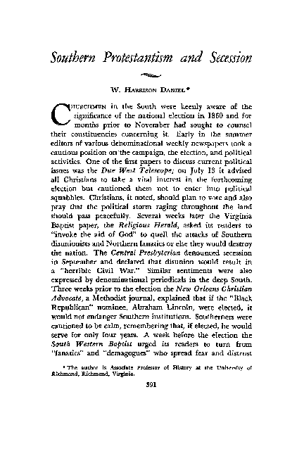 (PDF) Southern Protestantism and Secession