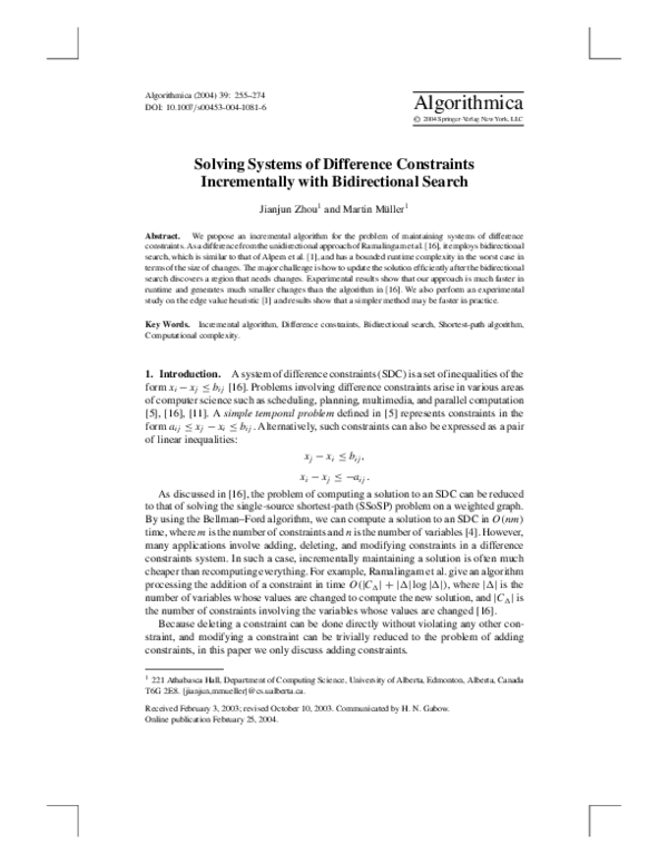 (PDF) Solving Systems of Difference Constraints Incrementally with ...
