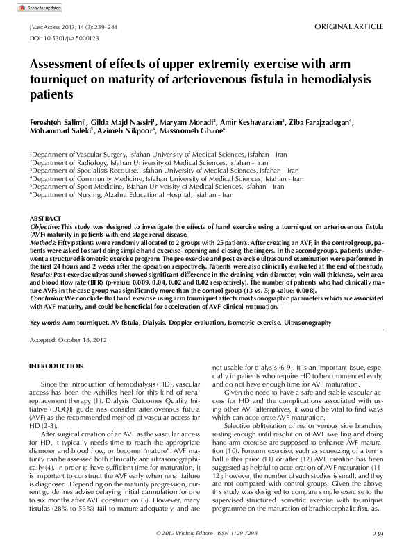 (PDF) Assessment of Effects of Upper Extremity Exercise with Arm