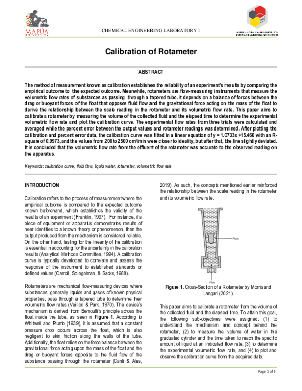 (PDF) Calibration of Rotameter Christian John R Castro Academia.edu
