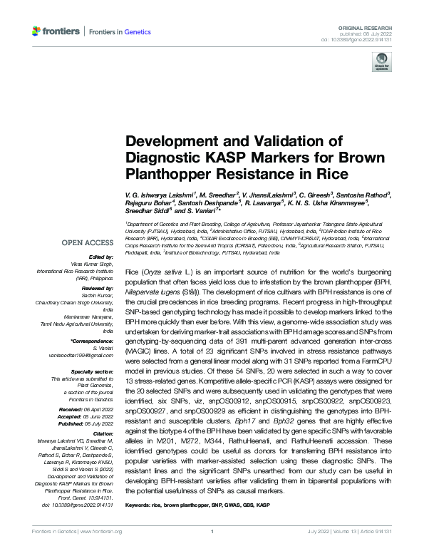 (PDF) Development and Validation of Diagnostic KASP Markers for Brown ...