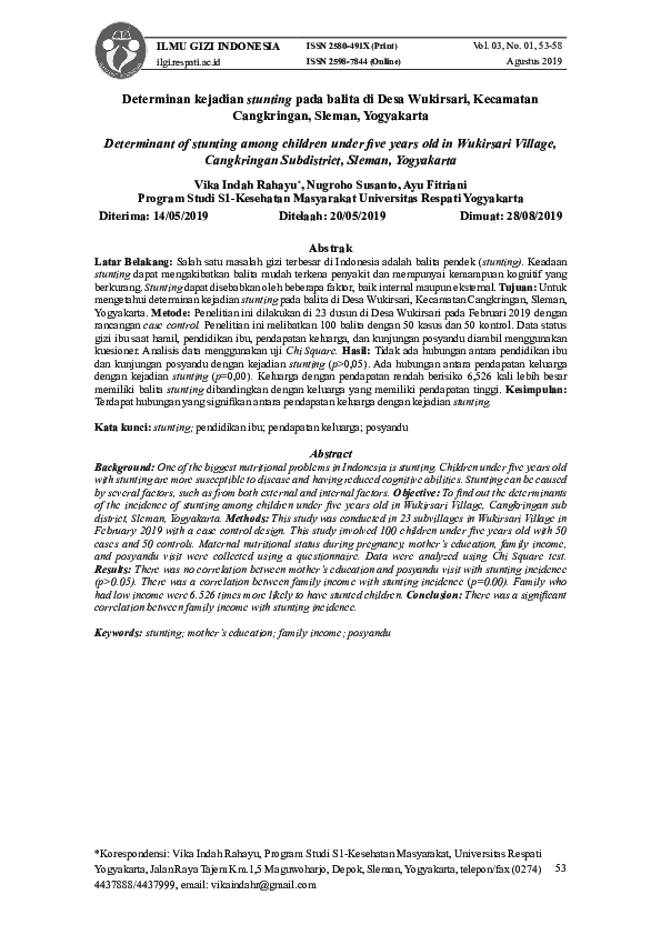 (PDF) Determinant of stunting among children under five years old in ...