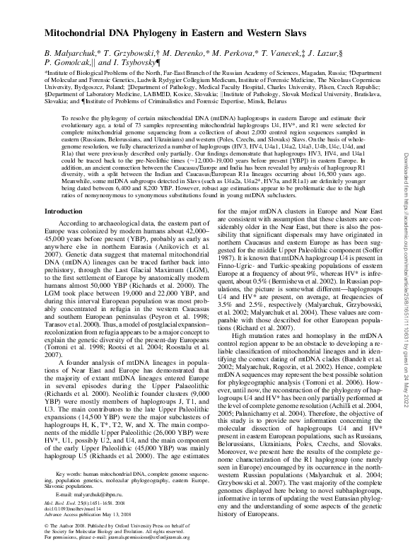 (PDF) Mitochondrial DNA Phylogeny in Eastern and Western Slavs