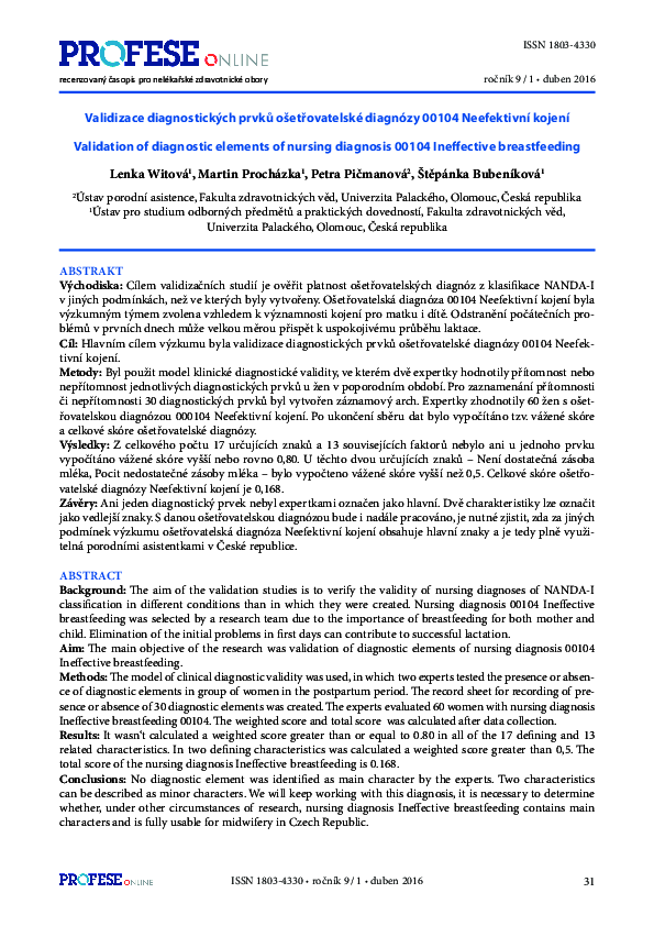 (PDF) Validation of diagnostic elements of nursing diagnosis 00104