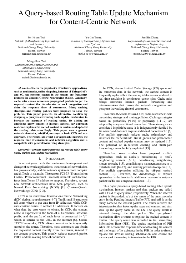 (PDF) A Query-based Routing Table Update Mechanism for Content-Centric ...