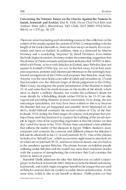(PDF) Concerning the Nations: Essays on the Oracles against the Nations ...