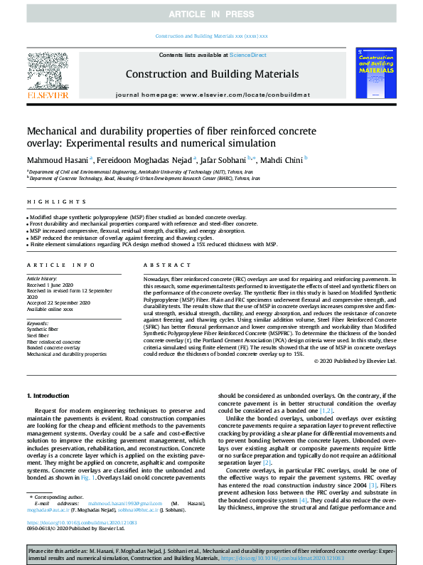 (PDF) Mechanical and durability properties of fiber reinforced concrete ...