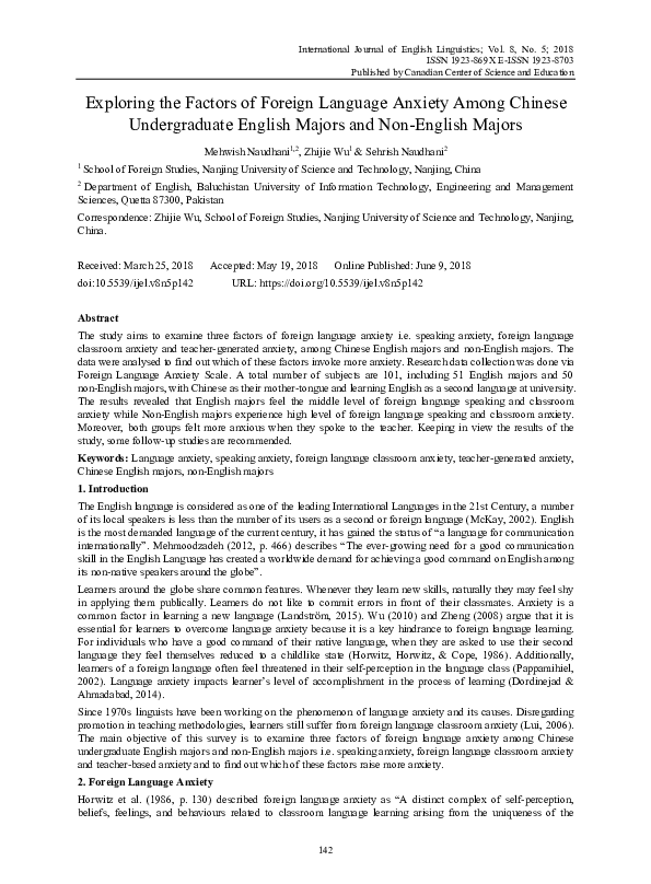 (PDF) Exploring the Factors of Foreign Language Anxiety Among Chinese ...