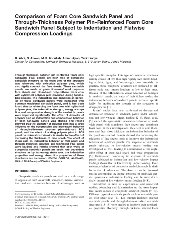 (PDF) Comparison of foam core sandwich panel and through-thickness ...