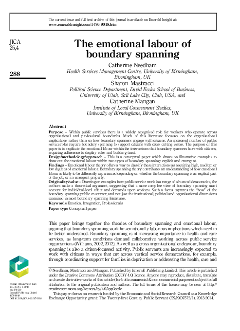(PDF) The emotional labour of boundary spanning