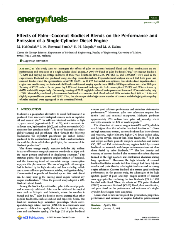 (PDF) Effects of Palm–Coconut Biodiesel Blends on the Performance and ...